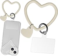 Vista 26 de Correa de silicona en forma de corazón para teléfono, correa de muñeca para teléfono celular con soporte para llavero, universal compatible