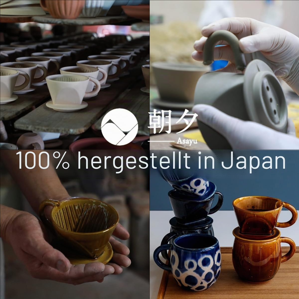 Asayu Japan Keramik Kaffeeaufguss-Set Chrom Rot Papierfilterhalterung Dripper 3 Löcher Kaffee Tee