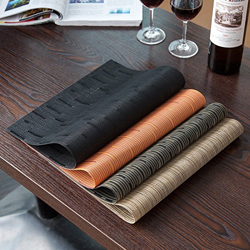 Tennove Placemats Set Of 6, Washable Placemats Pvc Cross Weave Woven Vinyl Table Mats For Kitchen Dining Table Decoration(Black-D) #TOP6