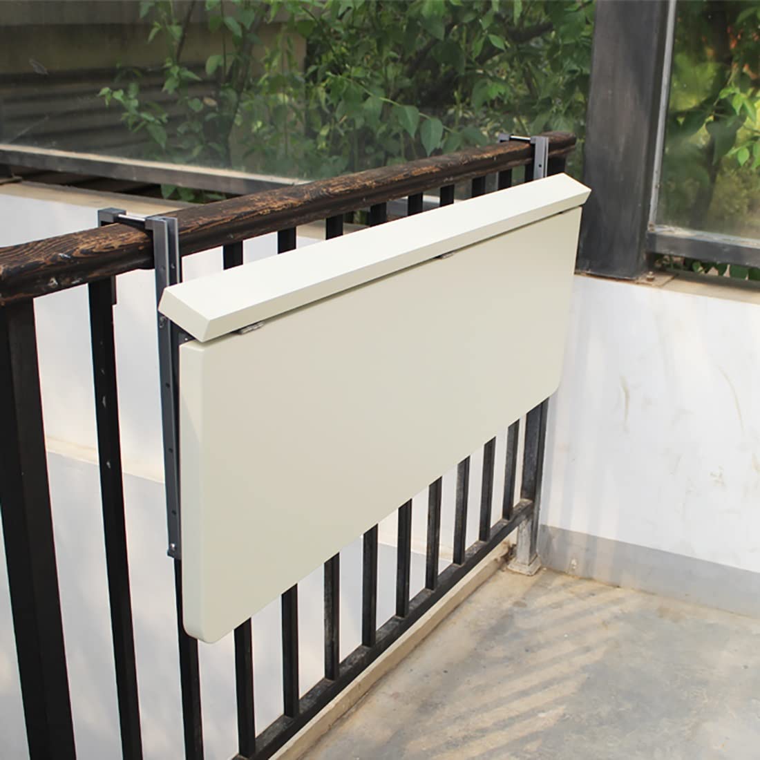 Table de bar pliable réglable pour balustrades – Table de salle à manger extérieure peu encombrante pour terrasse et jardin – Comptoir de bar pliable polyvalent pour le divertissement et le travail