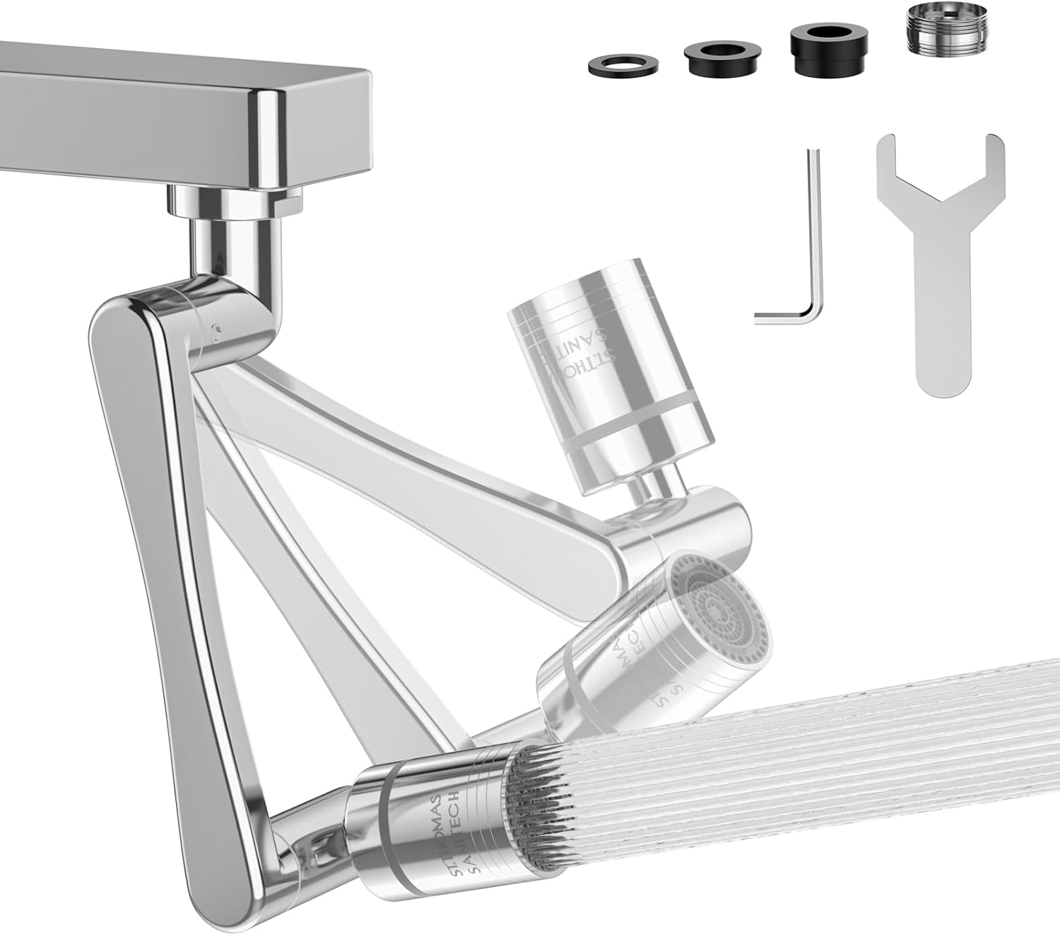 ST.THOMAS 1440° Swivel Faucet Extender,360° Swivel Robotic Arm Faucet Aerator,2 Sprayer Mode Kitchen Faucet Attachment Tap Head Replacement For Bathroom/Kitchen/Face/Hair