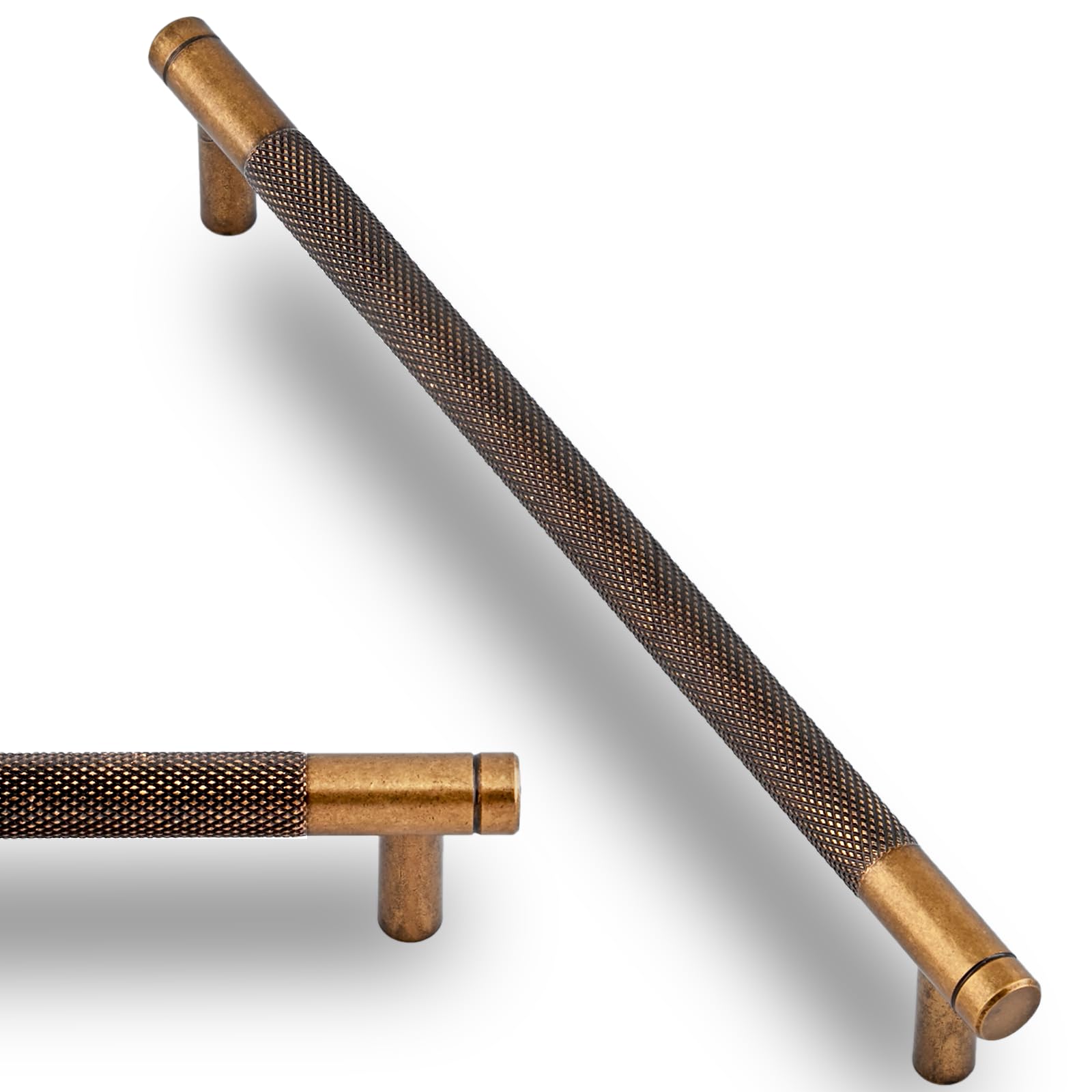 Asimerdeco 10 Pack Antique Brass Knurled Cabinet Pulls 7.5 Inch(192mm) Kitchen Cabinet Handles Solid Zinc Alloy Cabinet Hardware Drawer Pulls — image 1