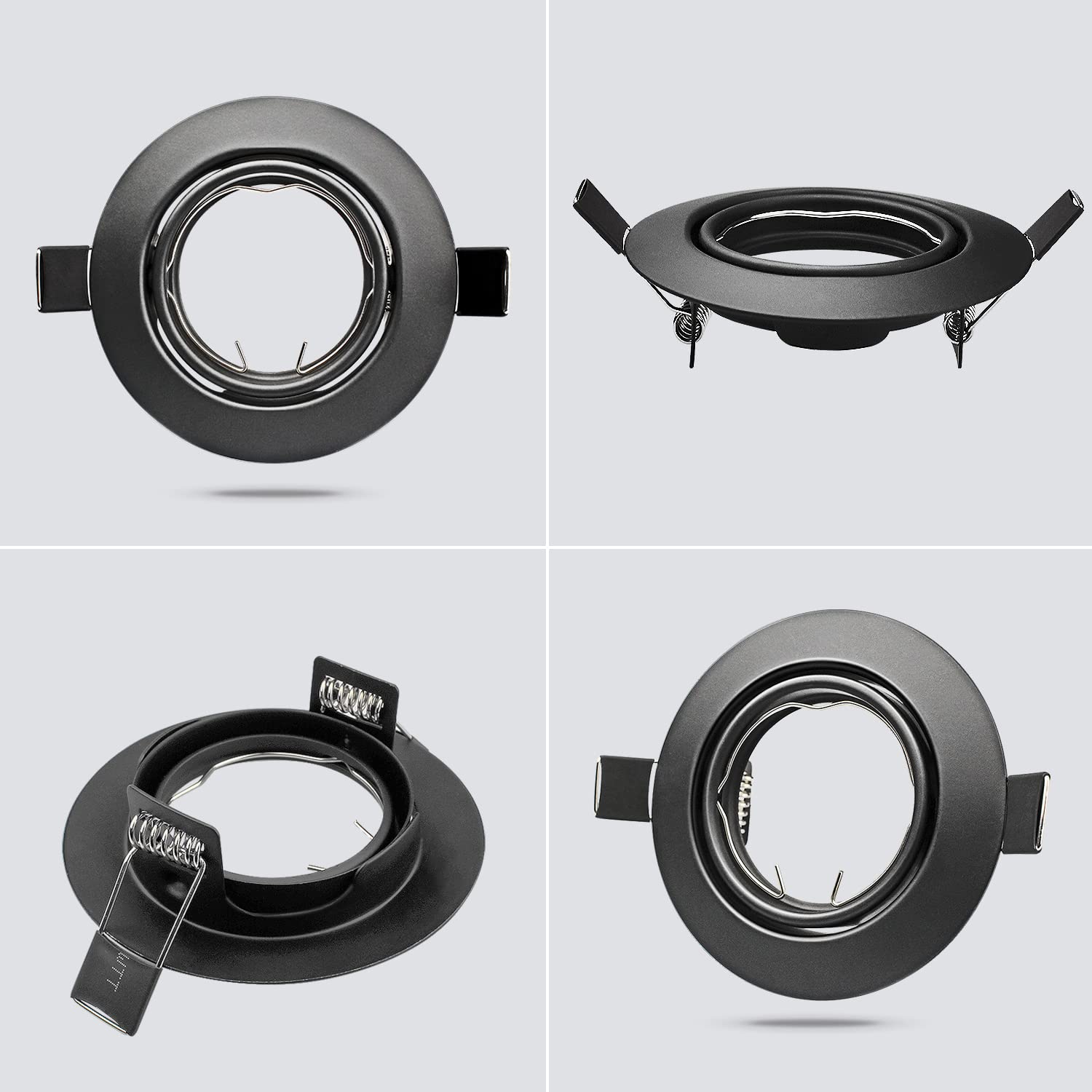 Allesgute 10er Set Faretti Da Incasso GU10 Cornice Da Incasso Nero Opaco Orientabile Rotonda 230V Diametro Foro 68mm Incl. Zoccolo GU10 Per Lampadina LED O Alogena
