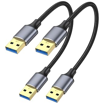 USB 3.0 Cable 1FT 2-Pack, Short USB A Male to Male Cord Double Sided Cable Compatible with Hard Drive, Laptop Cooler, DVD Player and More