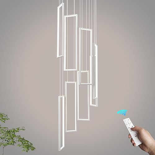 Miniatura 81 de Lámpara colgante moderna para isla de cocina, regulable, color negro, 54 W, luces colgantes LED, 4 anillos, candelabros rectangulares, escalera