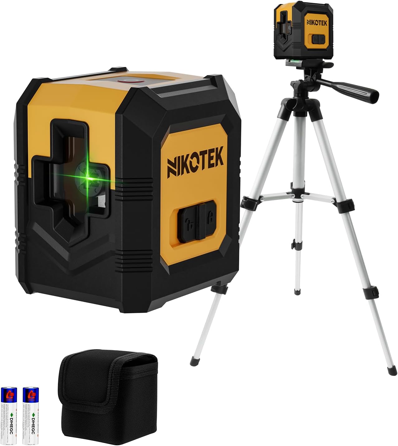 Nikotek Green Laser Level with Tripod, Self-Leveling Bright Green Beam Horizontal and Vertical Cross Line Laser for Home Decoration DIY etc.Carrying Pouch Battery&Tripod Included