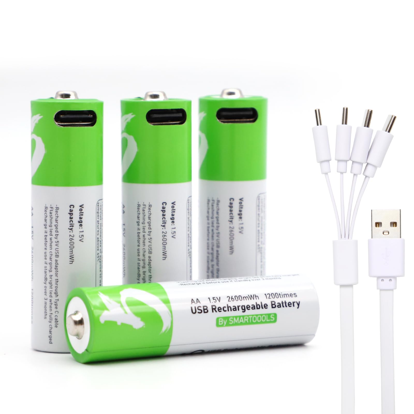 SMARTOOOLS 単3形 USB充電式リチウムイオンバッテリー 4本セット 2600mWh 容量大 USB-C充電 1.5V 単三電池 高安全性