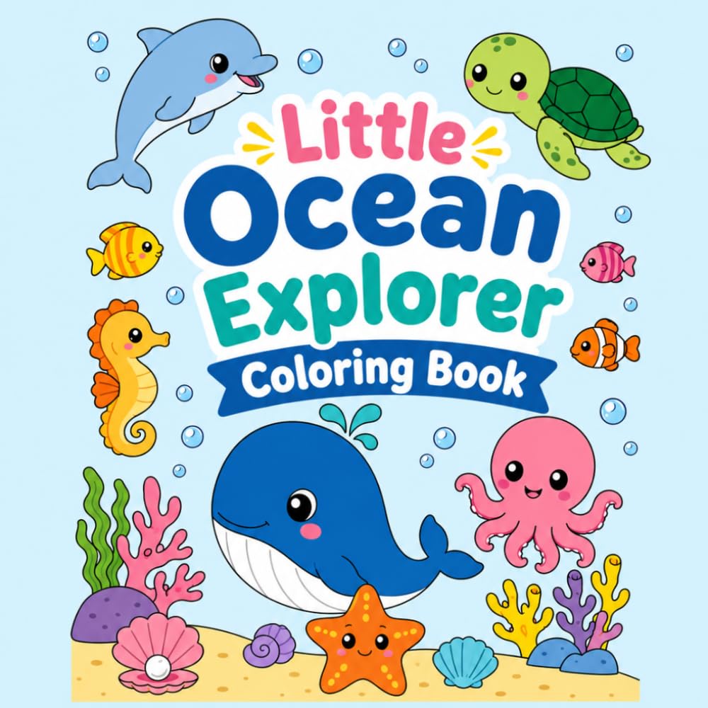 Little Ocean Explorer Coloring Book: Fun and Easy Sea Animal Coloring Pages for Kids | Cute Ocean Creatures, Underwater Adventures, Fish, Sharks, Dolphins, Turtles and More
