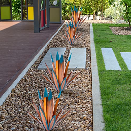 Homight Large Agave Sculpture Rustic Metal Agave Plant Outdoor Interior Decoration Outdoor Lawn Decoration Yard Wooden Posts Matching Garden Suitable For Patio #TOP6