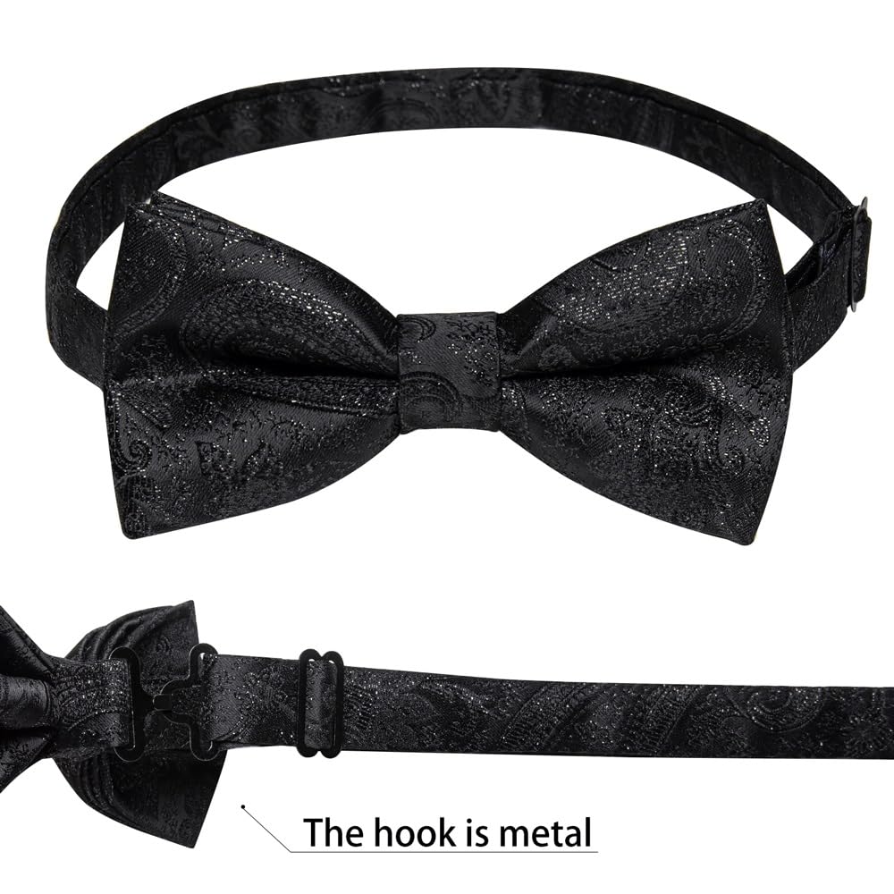 JFDBGU Solid Bowtie Classic Paisley Pre-tie Bow Tie Pocket Square Cufflinks Set for Shirt Acessories Bowtie