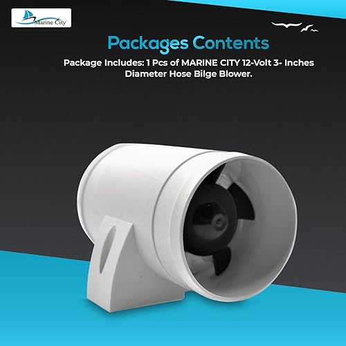 Miniatura 7 de MARINE CITY Ventilador de sentina de manguera de 12 voltios y 3 pulgadas de diámetro para cabezas de barcos Compartimentos de motor Arquinas Galeras