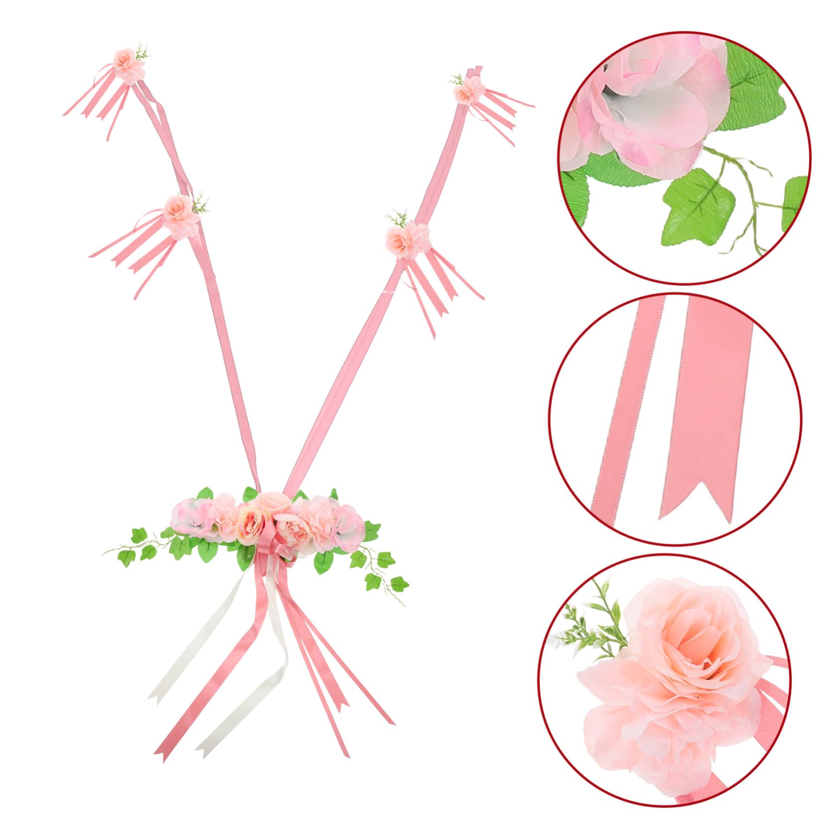 Hochzeitsauto Schleifendekoration Rosa Seidenblumen Elegant für Hochzeit | Künstliche Rosen mit Schleifen, Hohe Realitätsnähe, Farbbeständig und Vielseitig, Einfache Montage für Andere Anlässe