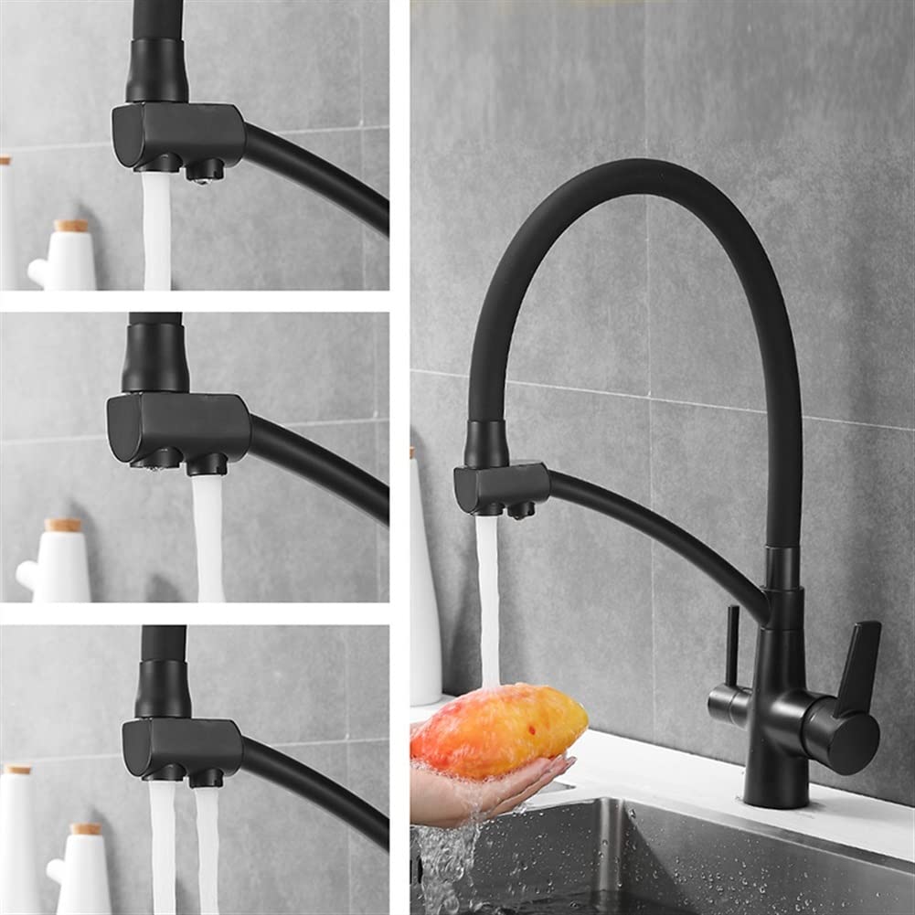 Grifo De Cocina De 3 Vías, Mezclador De Fregadero para Sistemas De Ósmosis, Grifos De Cocina De Latón 3 En 1 para Agua Potable con Doble Palanca, Giratorio De 360 ​​° (Color : Silver)