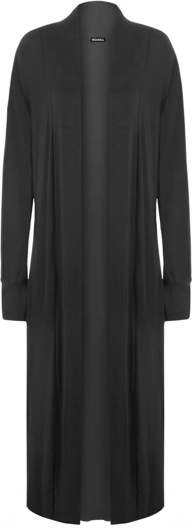 Wearall Women's Black Open Long Sleeve Plain Maxi Boyfriend Waterfall Top Cardigan - 12-14