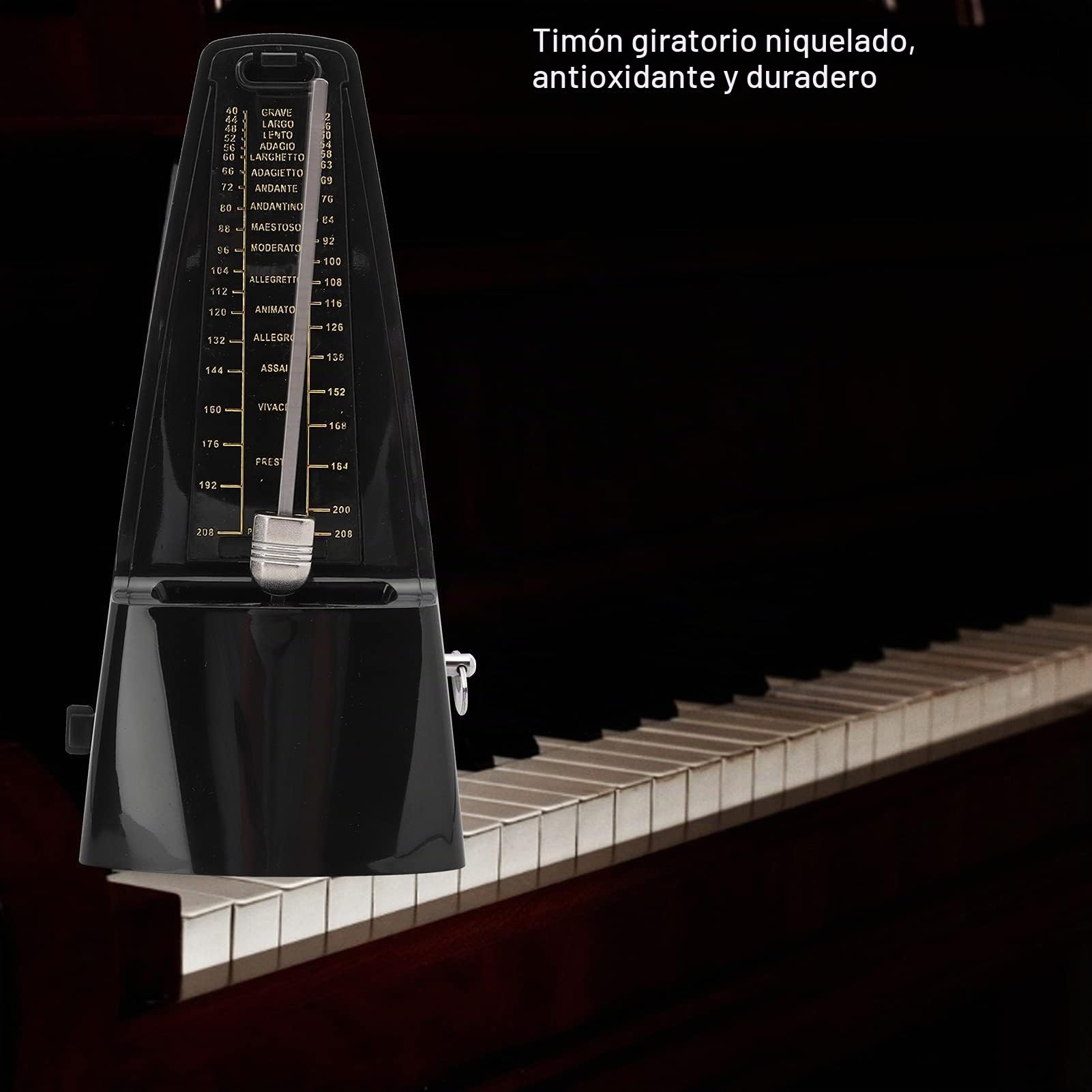 Fafeims Metrónomo Mecánico para Piano, Violín, Bajo y Batería – Temporizador Musical Ajustable con 40–208 BPM, Diseño Clásico Negro sin Pilas, Ideal para Estudiantes, Profesores y Mú