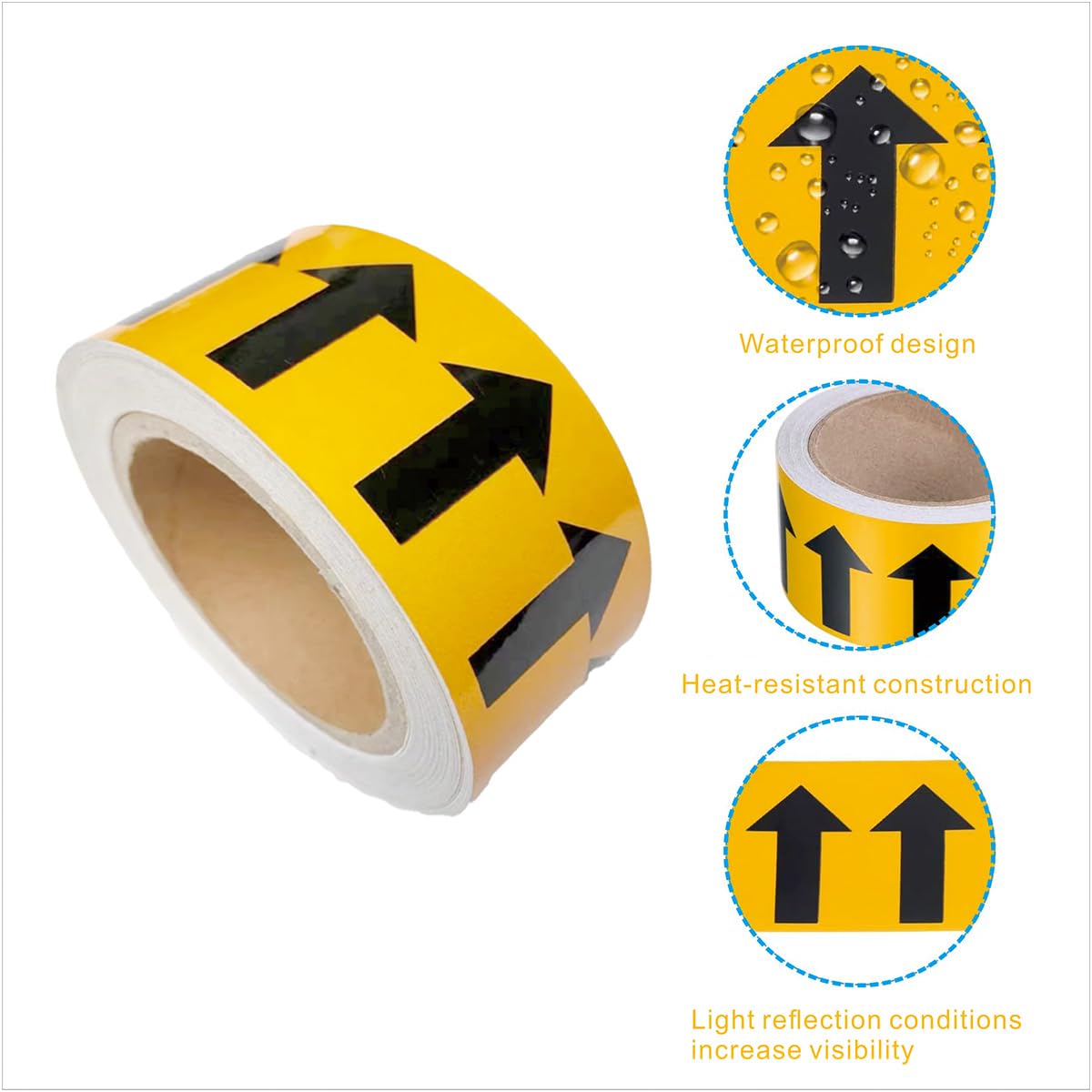 Beiyier 2-Pack Pipeline Flow Arrow Tape, Adhesive Vinyl Graphics Marking Sticker, Labels for Images Identification, Black on Yellow, 1.97" W x 65.6' L