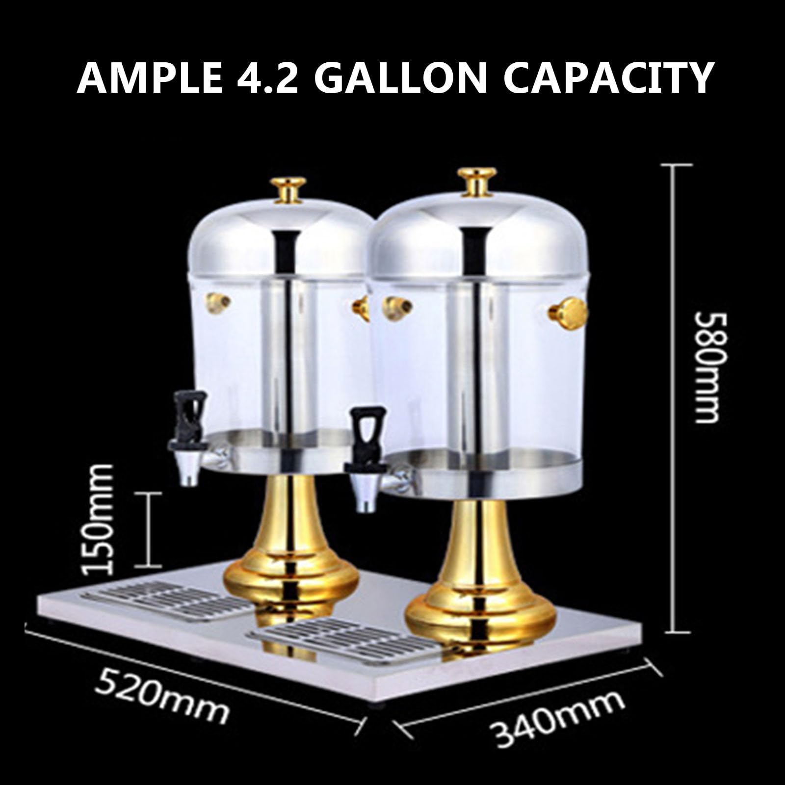 Dispenser per bevande in acciaio inox con supporto, dispenser per succhi caldi e freddi, contenitore per ghiaccio e vassoio antigoccia, perfetto per feste, buffet ed eventi di catering