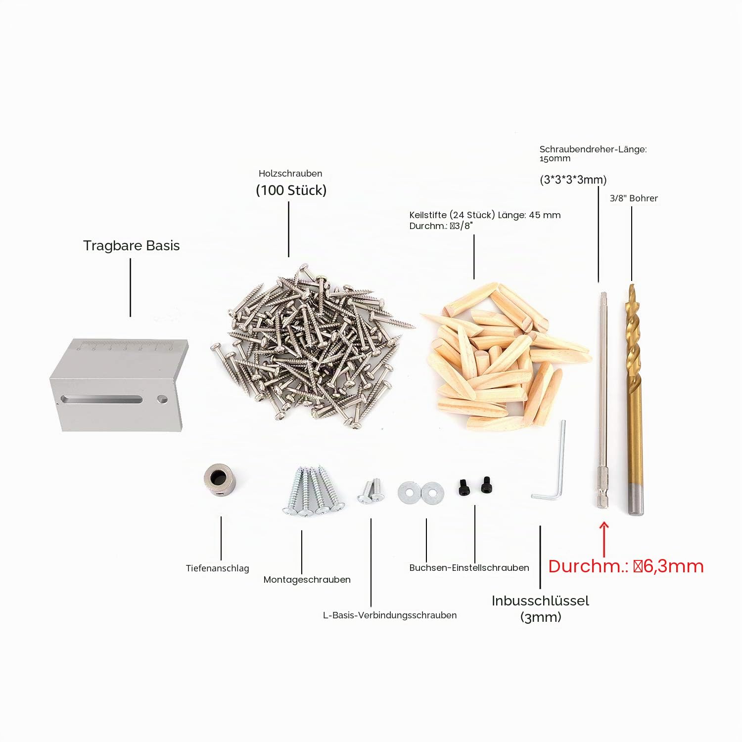 KATSU Pocket Hole Jig Kit, Aluminium Dowel-Bohrlehre Set, Tragbarer Holzbohrführer, Positionierer & Schlaglochlocator Werkzeug (105418)