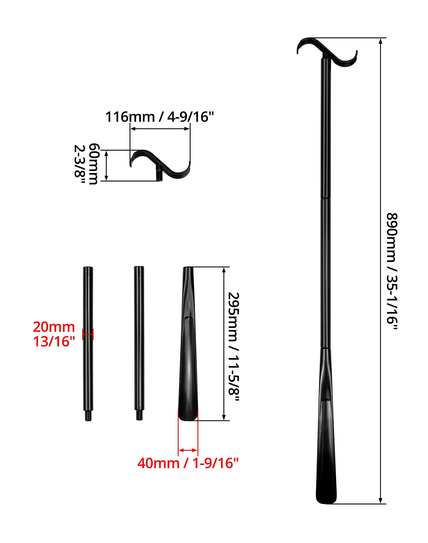 QWORK®Łyżka do butów z długą rączką, 88 cm / 35" Pomoce opatrunkowe do skarpet, butów, spodni i topów