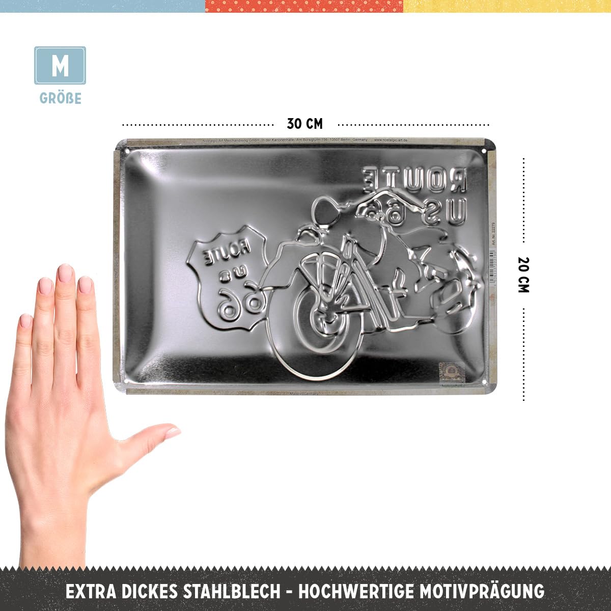 Image secondaire de Nostalgic-Art Plaque vintage Route 66 – Bike Map – Idée de cadeau pour les fans de moto, en métal, Design retro pour la décoration