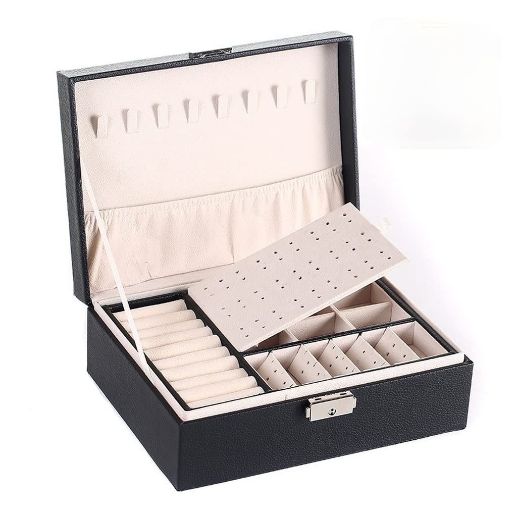 WZGWDC Schmuck-Organizer, Schmuckschatulle, kleine Schmuckschatulle, Schmuckaufbewahrung, Reise-Schmucketui, doppellagiger Leder-Reise-Schmuck-Organizer für Frauen und Mädchen, Geschenk, Schmucketui,