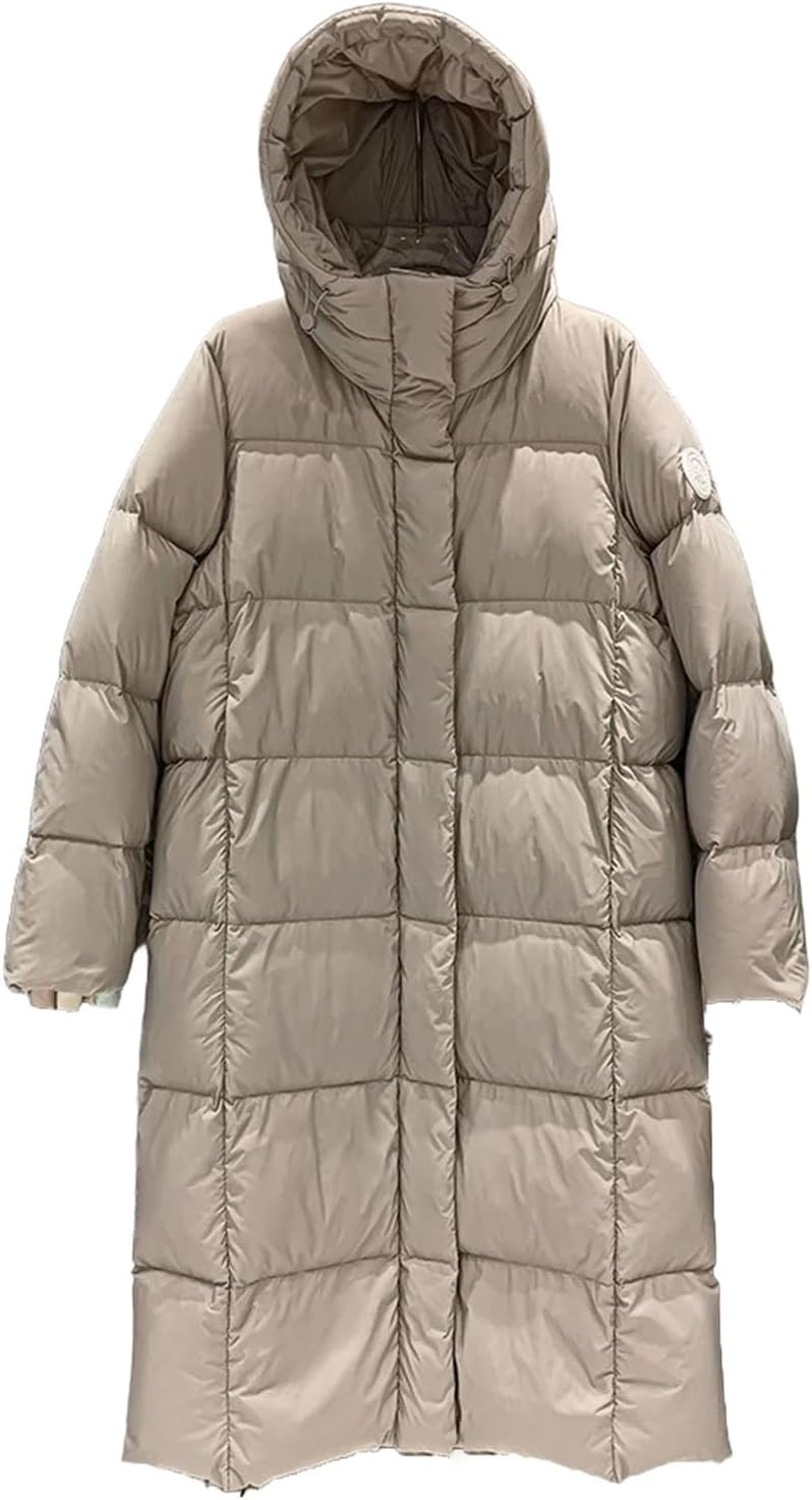 Women Winter Waterproof Puff Hooded Down Zipper Long Outwears White Duck Warm Knee Length Coat