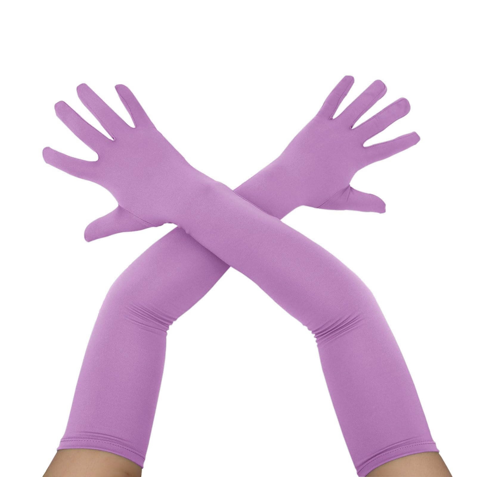 Aniler 22" Long Spandex Cosplay Gloves for Men Women Plus Size Stretchy Over Elbow, Light purple, One Size