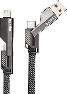 opodot USB C to Lightning Cable [60W Fast Charging&Data Sync] Nylon Braided iPhone iPad Charger Cable, Multi Charger Cable, 4 in 1 With Lightning/USB C/USB A Ports, Grey,5ft