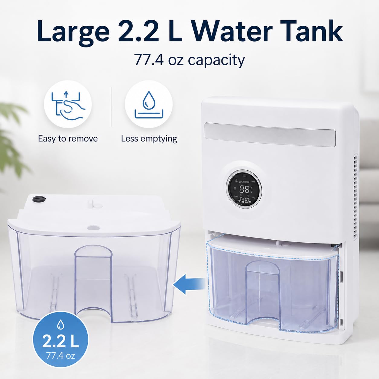 Elektryczny osuszacz powietrza, 2000 ml, cichy osuszacz powietrza z automatycznym wyłączaniem, tryb snu, osuszacz do piwnicy, łazienki
