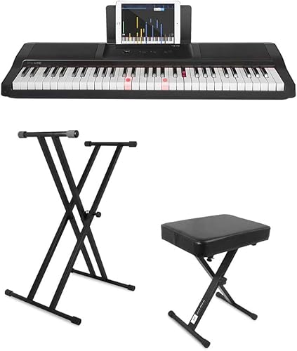 Teclado y piano electrónico MIDI de One Light color negro ónix con soporte para teclado en la etapa Double-X y banco acolchado para teclado