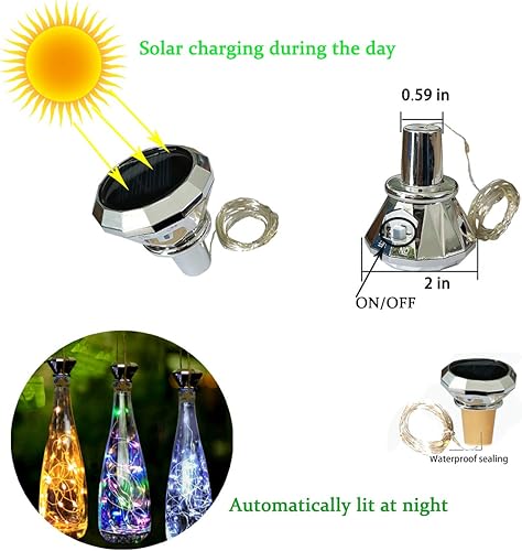 Miniatura 4 de Starry Love - Paquete de 10 luces solares para botellas de vino, con 20 luces LED para exteriores, impermeables, multicolor, cadena de luces (3
