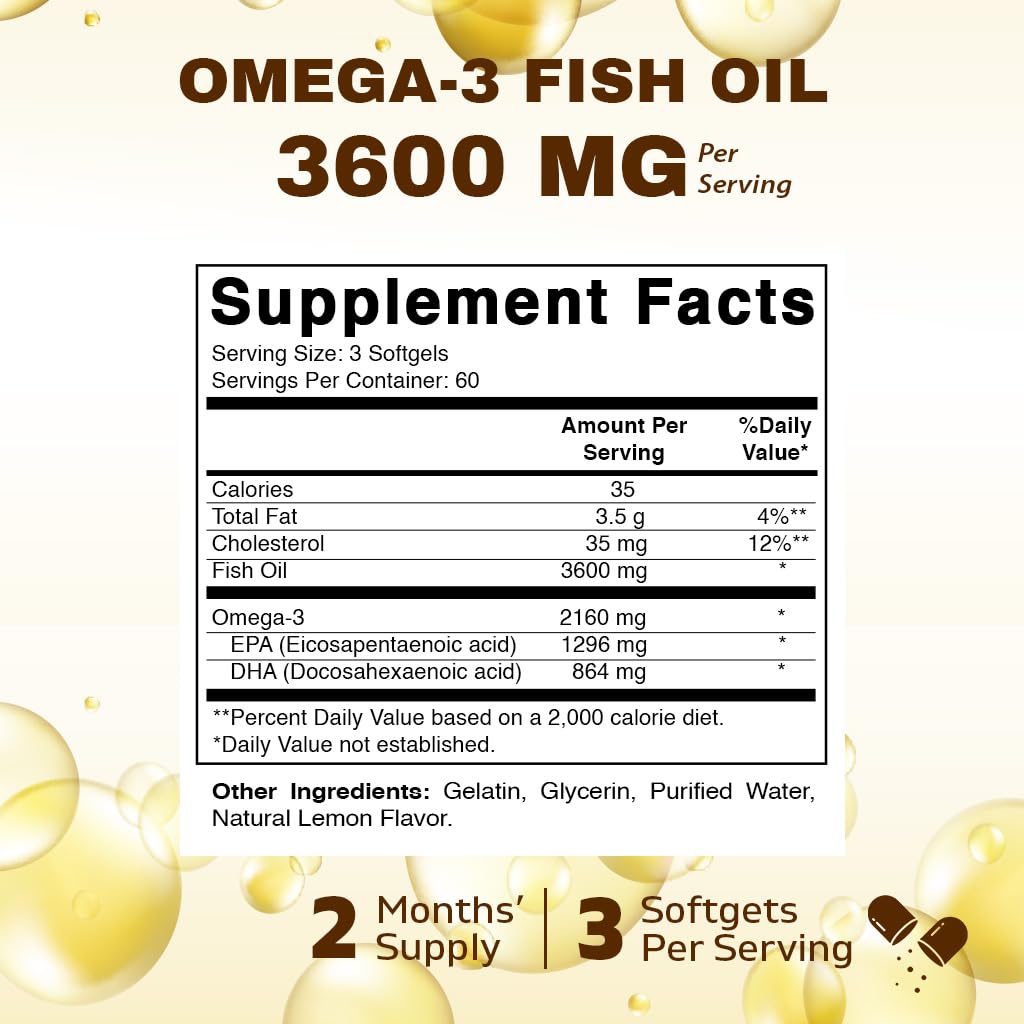 Vitamatic Triple Strength Omega 3 Fish Oil 3600mg Per Serving, 180 Softgels — Amazon image 2