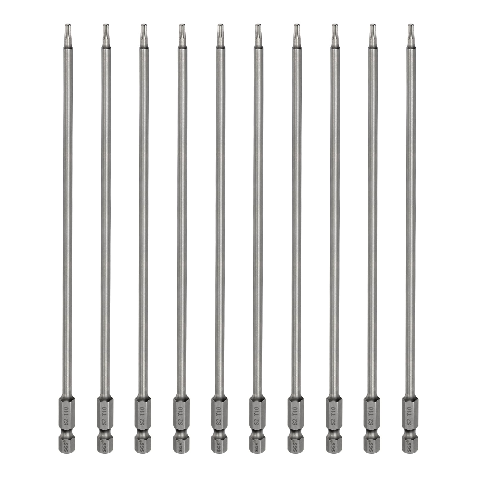 sourcing map 10pcs T10 Torx Head Screwdriver Bit 1/4" Hex Shank 7.87" (200mm) Long Magnetic No Hole Tip Tamper Proof 6 Point Star Screw Driver Drill Bits S2 Steel Industrial Power Screwdrivers — image 1