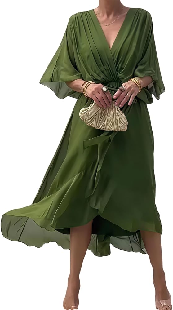 flowy chiffon wedding guest dress Stylish and Elegant V-Neck Maxi Gown, Evening Party Maxi Dress for Summer, Womens Dresses (Army Green,Small) : Clothing, Shoes & Jewelry Pregnant and attending a It features an elegant shop all birthday Fit:Plus