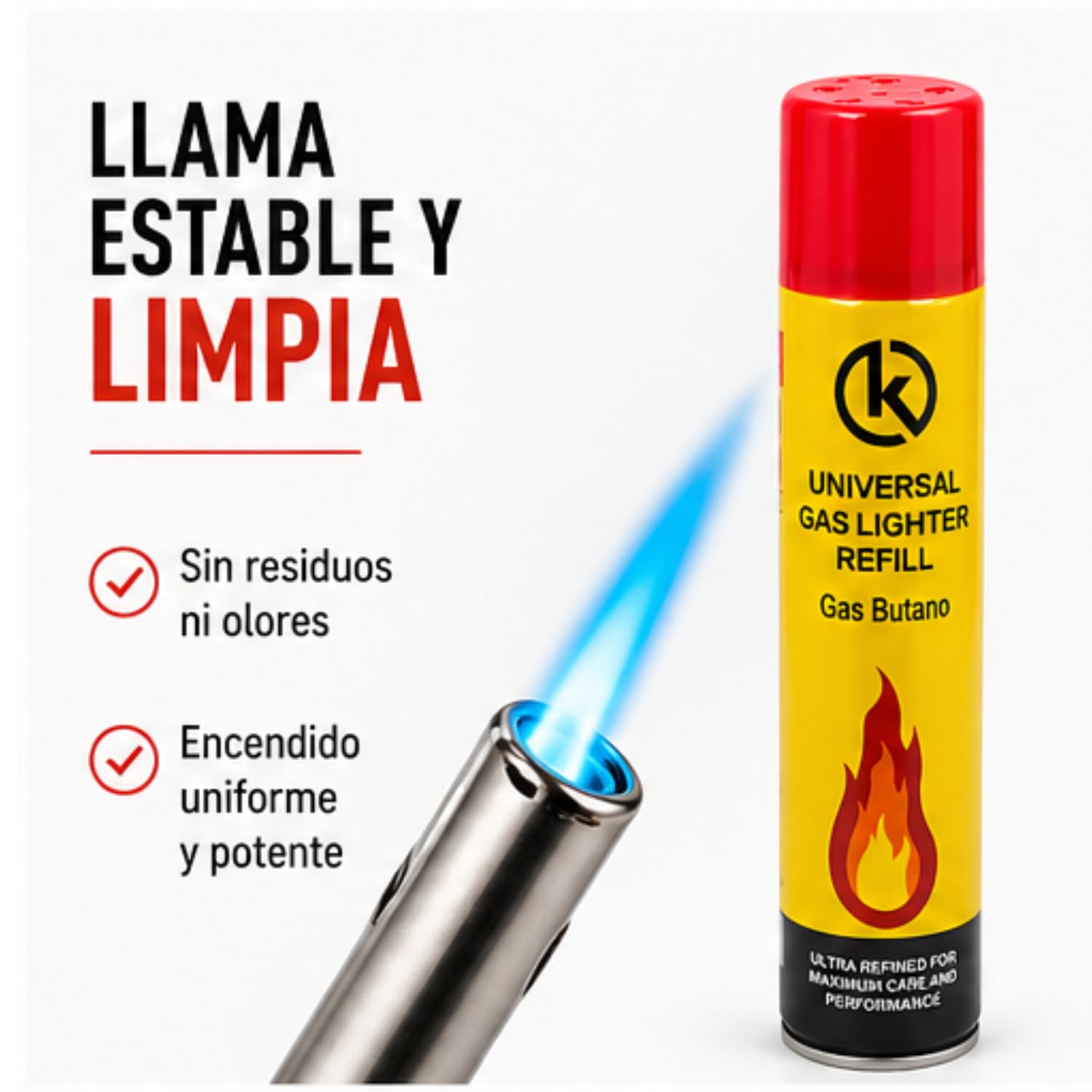 KROWN - Gas para Mecheros 300 ml con 5 Adaptadores para Recargar Encendedores y Mecheros (2 Unidades)