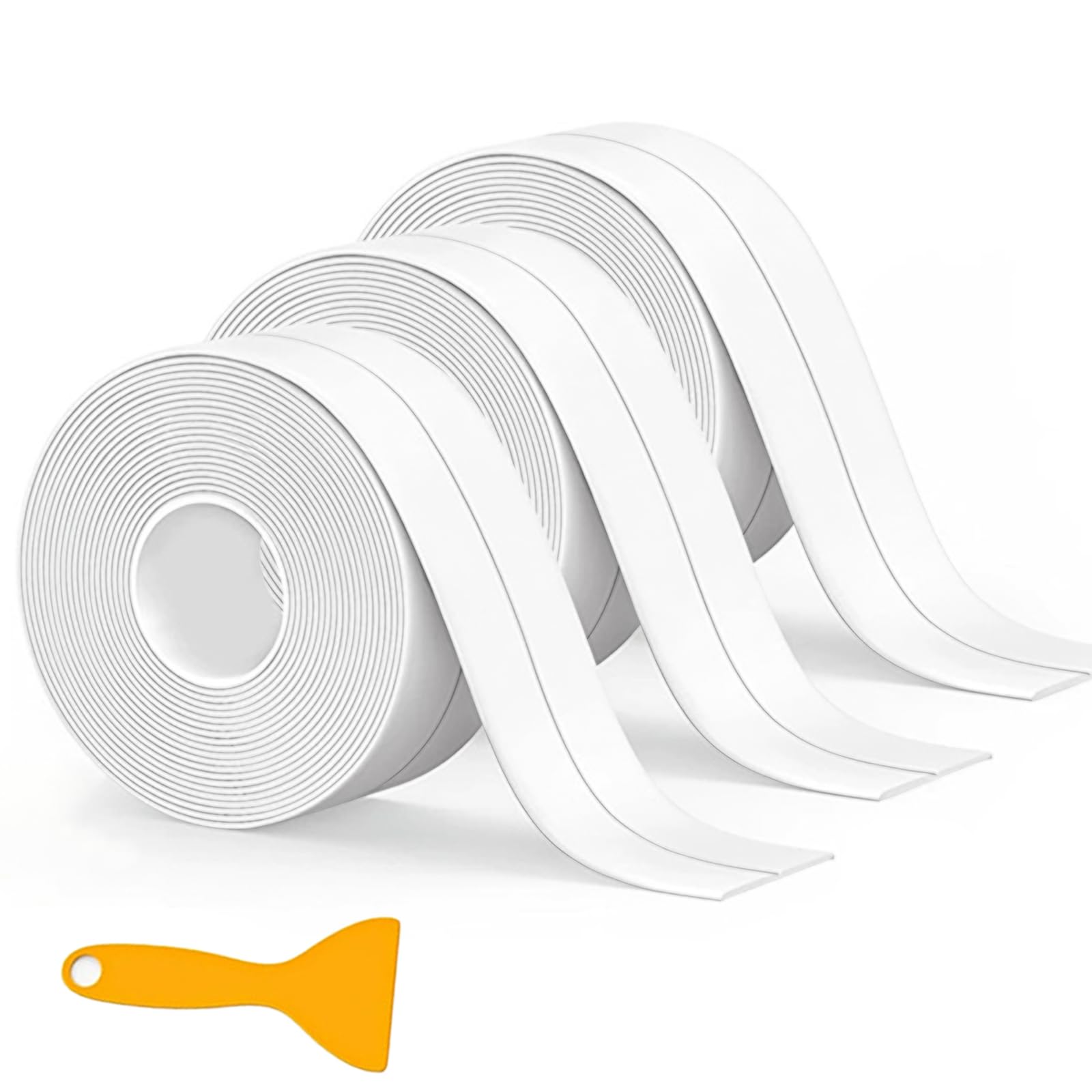 3 Rolls Bath Sealant Strip, 9.6M×6CM Seal Tape Self Adhesive Bathroom Sealant with sealing tool White Waterproof Caulk Strip for Bathroom Kitchen Floor