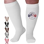 Compression Socks for Women and Men 20-30mmHg Wide Calf - Plus Size Opaque Compression Support Stockings for Nursing, Varicose Veins Circulation - White, 3X-Large - AB201