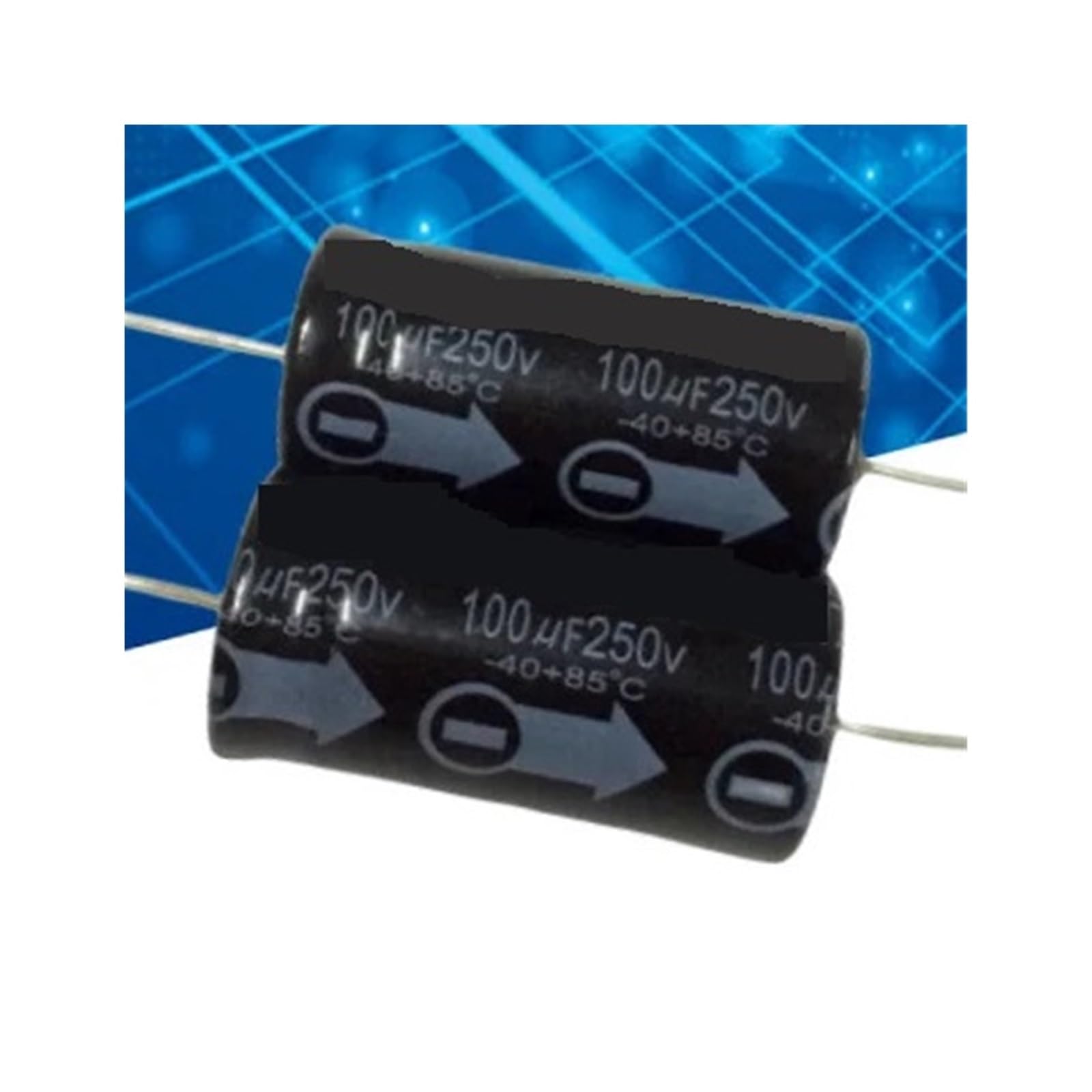 Condensateur axial 100uf 250v horizontal à faible impédance pour filtrage d'alimentation