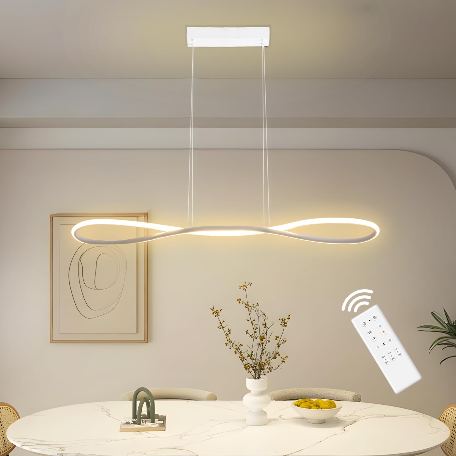 32W Pendelleuchte Esstisch, 90CM LED Pendelleuchte Esszimmer mit Fernbedienung Dimmbar 10%-100% Farbtemperatur 3000K-6000K, Esszimmerlampe Höhenverstellbar für Esszimmer Küche Wohnzimmer