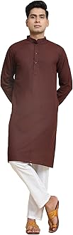 Amazon Brand - Anarva Men's Pure Cotton Solid Kurta Pajama Set Mandarin Collar Casual Yoga Dress