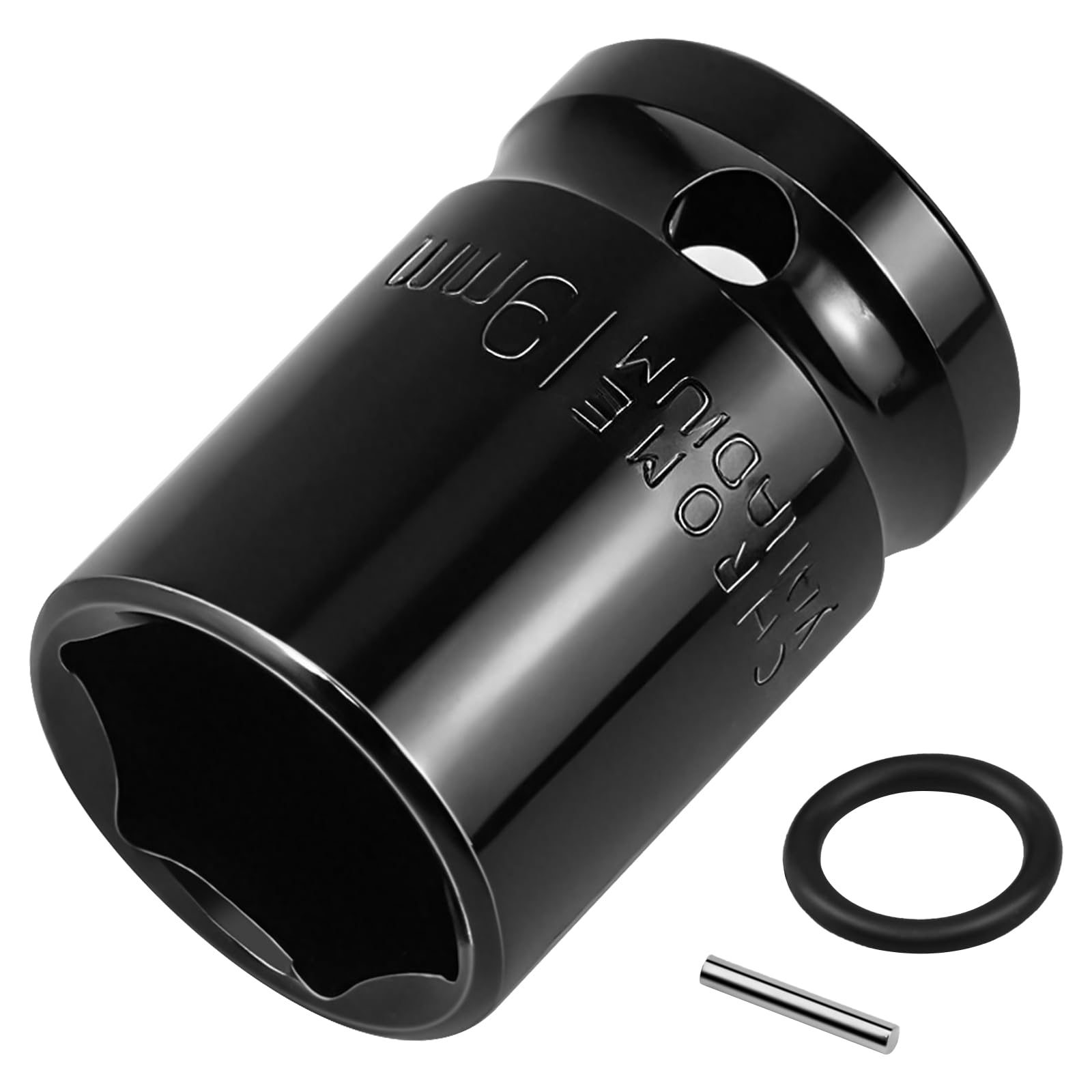 Lunhoo 19mm Standard Impact Socket, 1/2” Square Drive, 6 Point Hex Impact Socket for Hex Bolts, Lug Nuts and Scaffolding Clamps, CR-V Steel with Retaining Pin & O-Ring