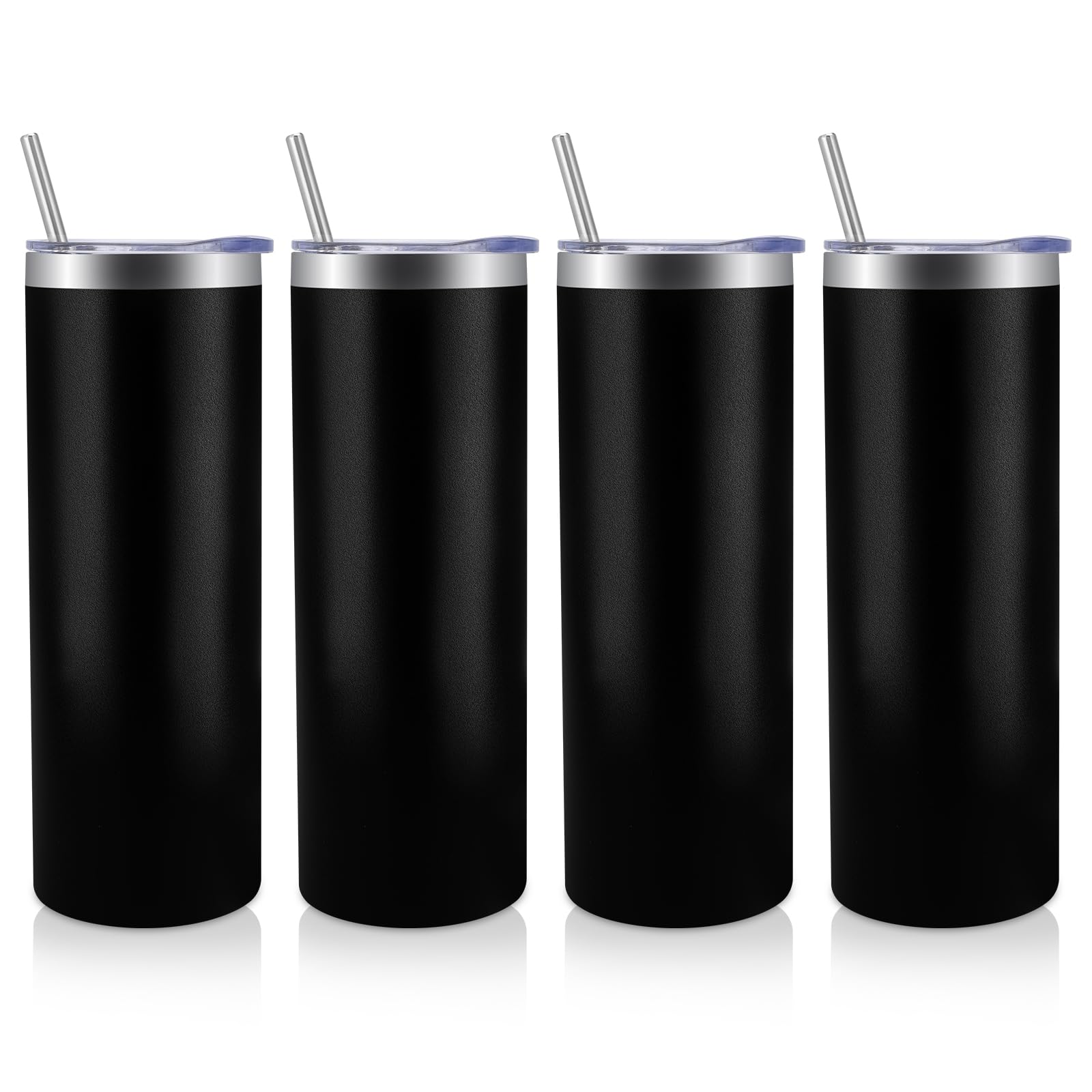 Volhoply 4 Pack Skinny Tumblers with Lid and Straw, 600ml (20oz) Stainless Steel Straight Tumbler Bulk, Vacuum Insulated Coffee Mug for Home, Office, Travel, DIY (Lavender,4 Pack) — image 1