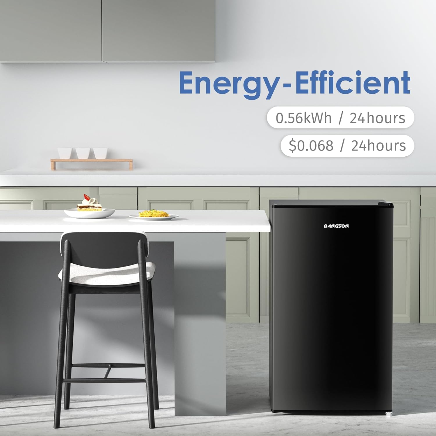 Bangson Mini Fridge With Freezer, 3.2cu.Ft, Single Door Small Refrigerator, Energy-Efficient, Low Noise, Mini Fridge For Bedroom Dorm And Office, Black on Fridge.com - View 5