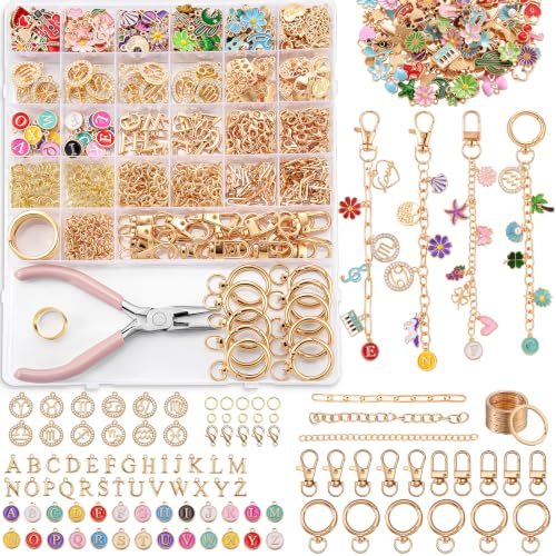 Sopito 598 Pcs Lip Gloss Keychain Making Kit DIY Keychain Charm Kit Gold