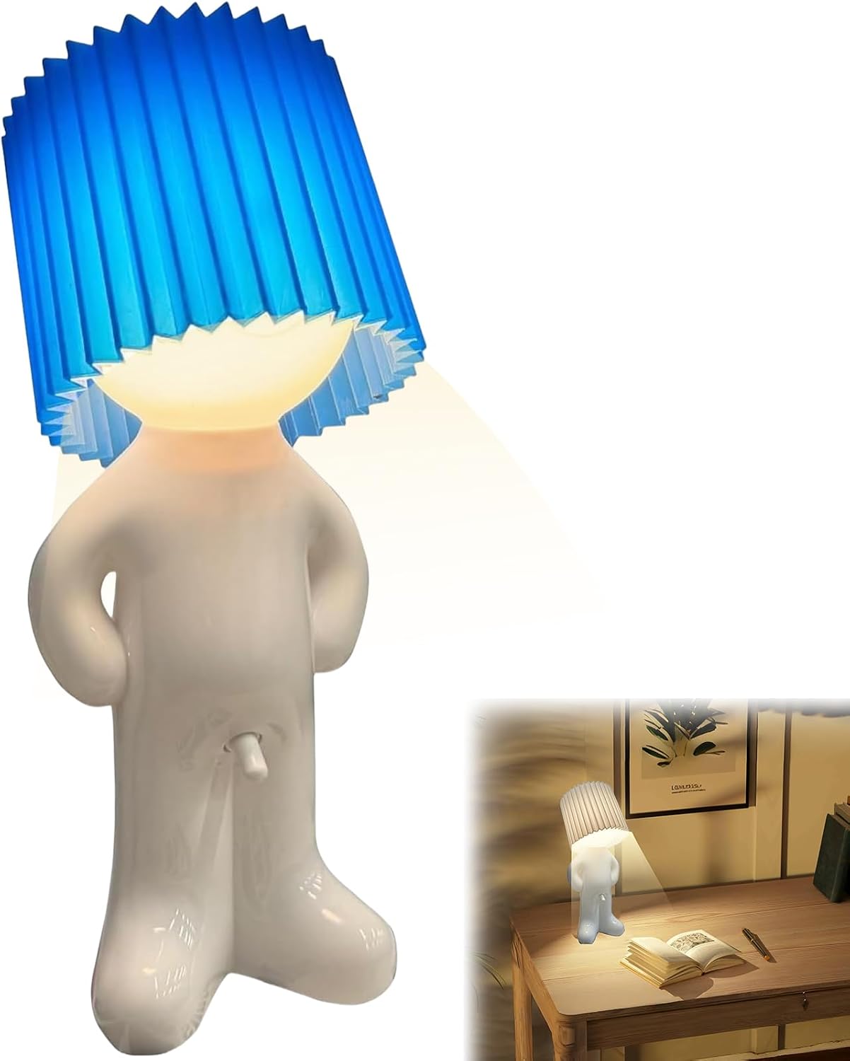 Shy Boy Desk Lamp, Cute Boy Night Light, LED Plug-in Funny Table Lamp for Bedroom, Bathroom, Toilet, Corridor, Staircase, Kitchen (Blue)