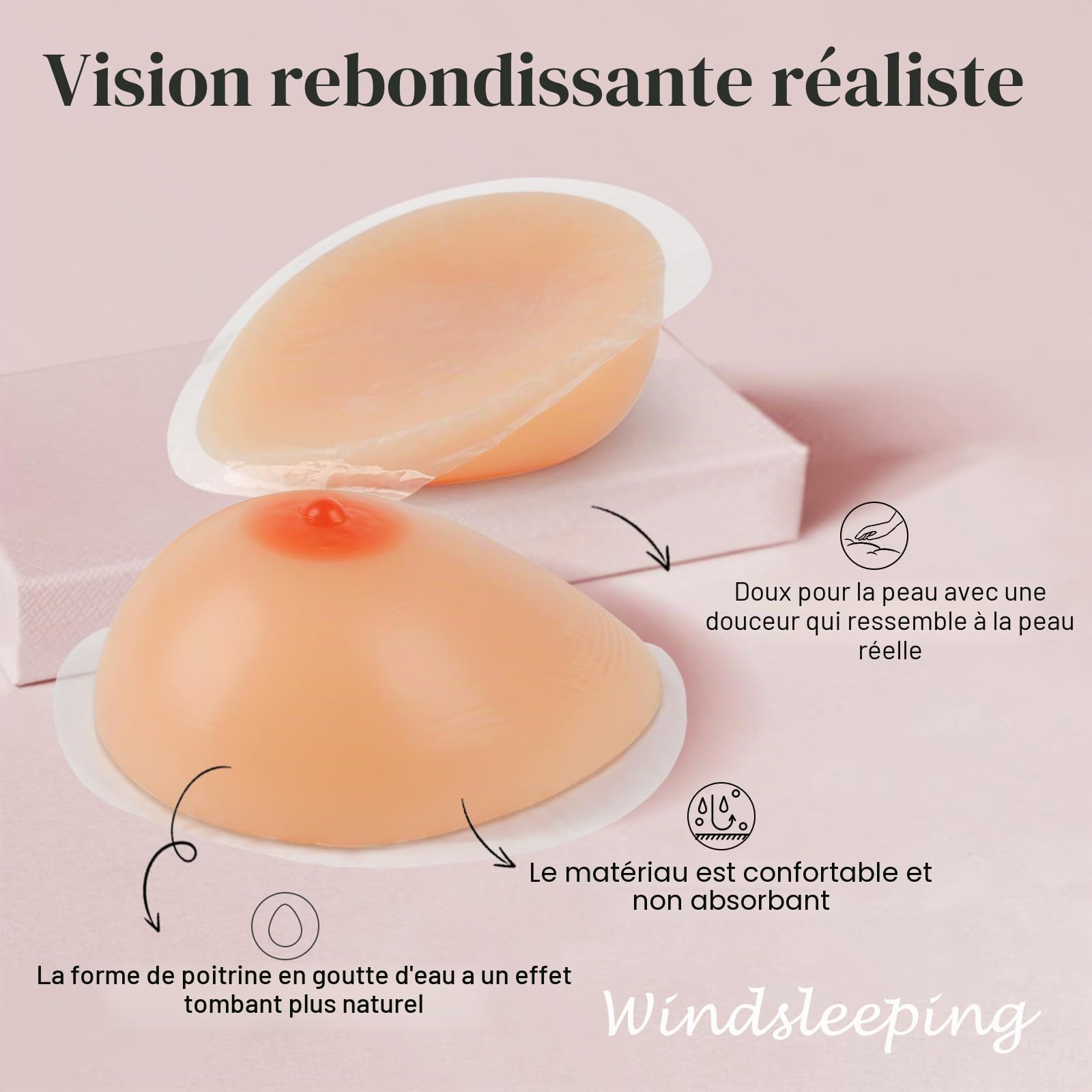 Windsleeping Faux seins auto-adhésifs en silicone pour prothèse mammaire mastectomie