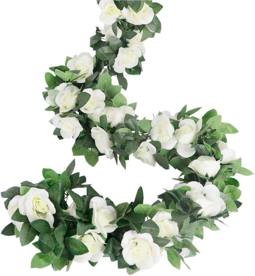 LESING Rose Garlands Artificial Rose Vines,4PCS(28.8FT) Fake Silk