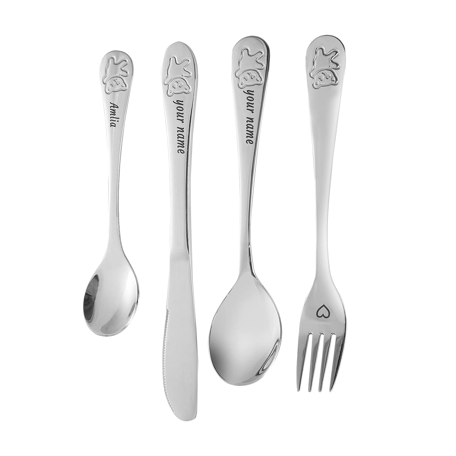 Kaululu 4-Piece Christmas Tableware Personalized Engraved Name Flatware Durable and Safe Utensils Se