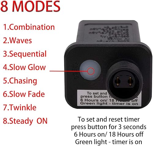 Miniatura 7 de AWQ Guirnalda de luces C9 de Navidad de 200 luces LED de 146.9 pies con enchufe, 8 modos de funcionamiento, temporizador, impermeable, extensible,