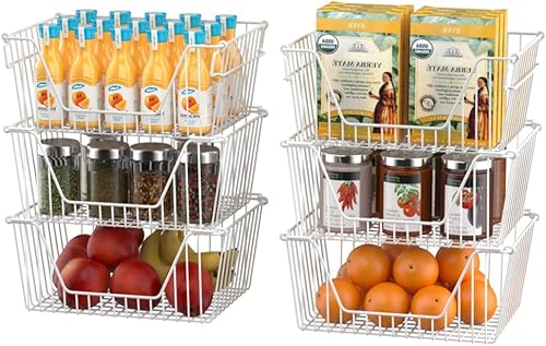 Miniatura 2 de Slideep Organizador de almacenamiento de alambre de metal grande de 14 pulgadas, cesta de almacenamiento apilable para despensa, hogar, baño,
